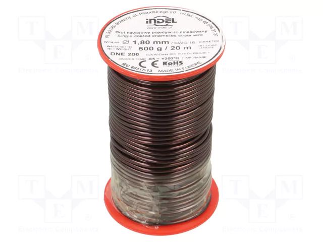 Coil wire; single coated enamelled; 1.8mm; 0.5kg; -65÷200°C INDEL DNE1.80-0.50