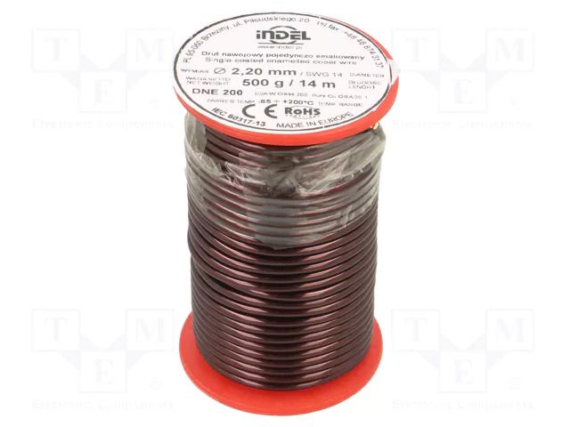 Coil wire; single coated enamelled; 2.2mm; 0.5kg; -65÷200°C INDEL DNE2.20-0.50