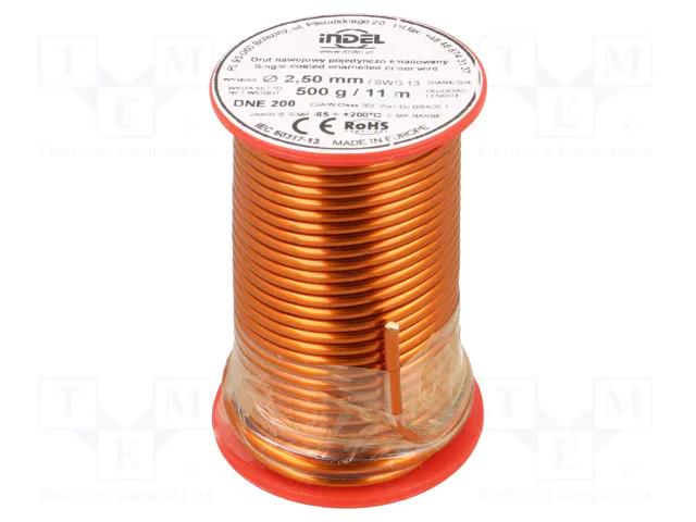Coil wire; single coated enamelled; 2.5mm; 0.5kg; -65÷200°C INDEL DNE2.50-0.50