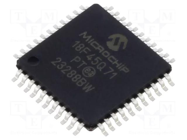 IC: PIC microcontroller; 32kB; 64MHz; 1.8÷5.5VDC; SMD; TQFP44 MICROCHIP TECHNOLOGY PIC18F45Q71-I/PT