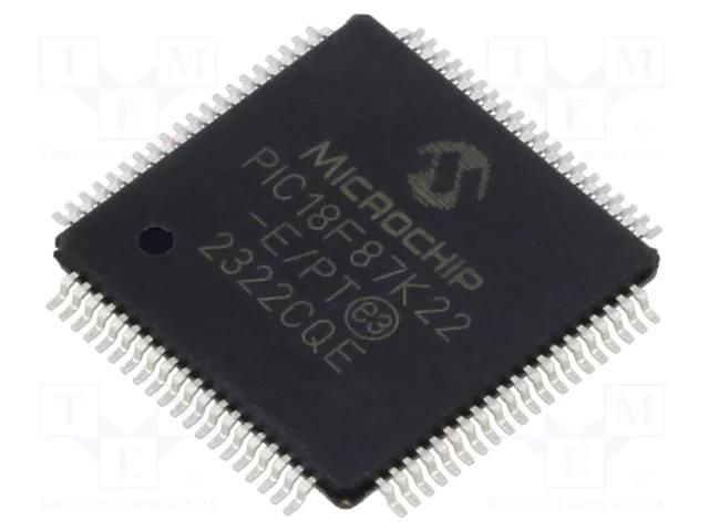 IC: PIC microcontroller; 64MHz; 1.8÷5.5VDC; SMD; TQFP80; PIC18 MICROCHIP TECHNOLOGY PIC18F87K22-E/PT