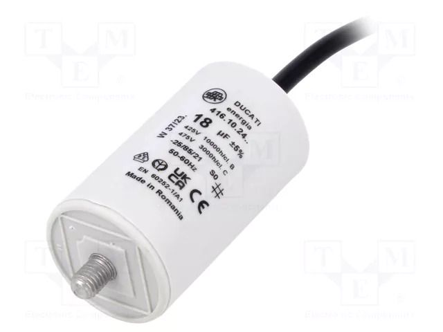 Capacitor: polypropylene; motors, run; 18uF; 425VAC; Ø40x70mm; ±5% DUCATI ENERGIA 4.16.10.24.14