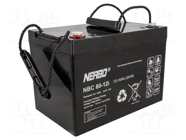 Re-battery: acid-lead; 12V; 60Ah; AGM; maintenance-free; 20kg NERBO ACCU-NBC60-12I