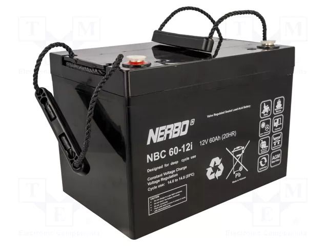 Re-battery: acid-lead; 12V; 60Ah; AGM; maintenance-free; 20kg NERBO ACCU-NBC60-12I