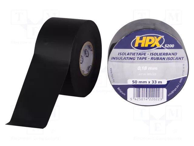 Tape: electrical insulating; W: 50mm; L: 33m; Thk: 0.15mm; black HPX HPX-5200-5033-BK