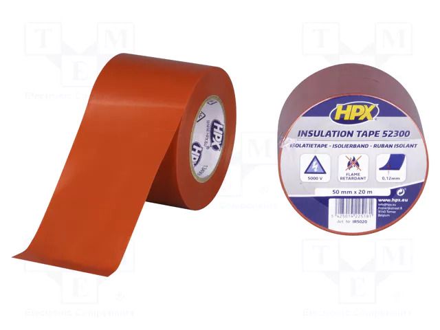 Tape: electrical insulating; W: 50mm; L: 20m; Thk: 0.12mm; red; 5kV HPX HPX-5200-5020-RD