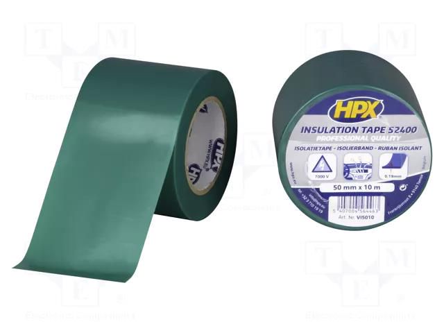 Tape: electrical insulating; W: 50mm; L: 10m; Thk: 0.19mm; green HPX HPX-5200-5010-GR