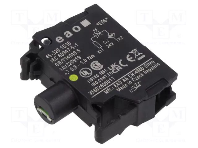 Illuminating unit; 22mm; 45; front fixing; 24VAC; screw terminals EAO 45-320.1G16