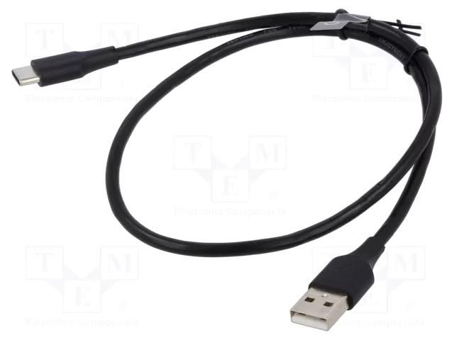 Cable; USB 2.0; USB A plug,USB C plug; nickel plated; 2m; black VENTION CTHBH