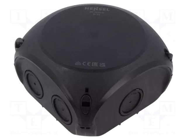 Enclosure: junction box; X: 130mm; Y: 130mm; Z: 77mm; IP66; black HENSEL HENSEL-DK-0600-B