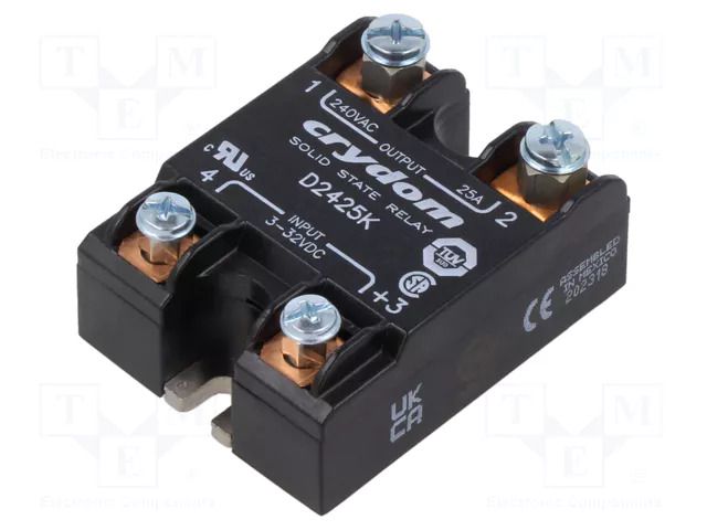 Relay: solid state; Ucntrl: 3÷32VDC; 25A; 24÷280VAC; 1-phase; IP00 SENSATA / CRYDOM D2425K