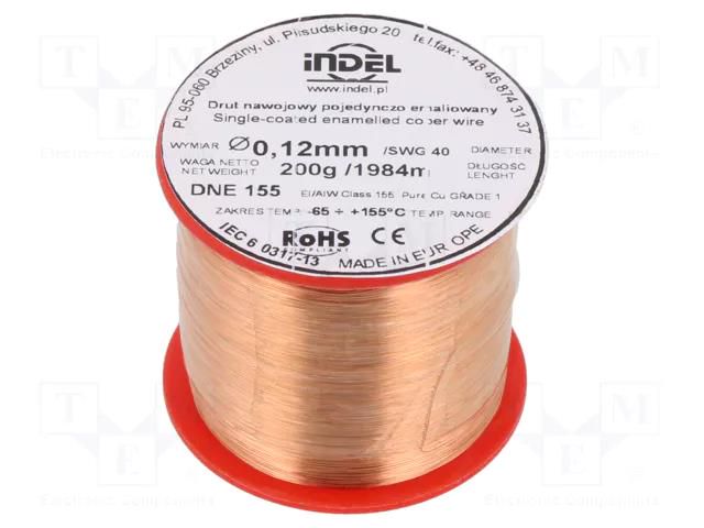 Coil wire; single coated enamelled; 0.12mm; 0.2kg; -65÷155°C INDEL DNE0.12-0.20