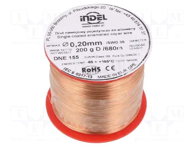 Coil wire; single coated enamelled; 0.2mm; 0.2kg; -65÷155°C INDEL DNE0.20-0.20