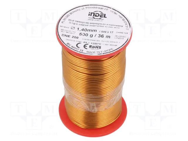 Coil wire; single coated enamelled; 1.4mm; 0.5kg; -65÷200°C INDEL DNE1.40-0.50