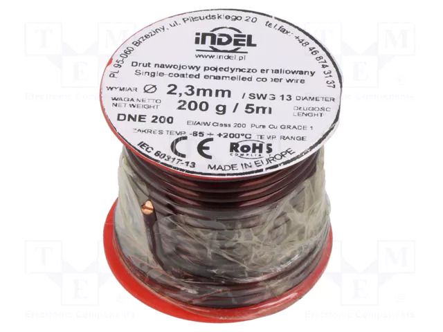 Coil wire; single coated enamelled; 2.3mm; 0.2kg; -65÷200°C INDEL DNE2.30-0.20