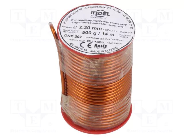 Coil wire; single coated enamelled; 2.3mm; 0.5kg; -65÷200°C INDEL DNE2.30-0.50