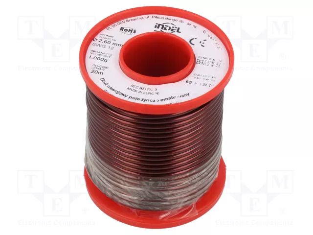 Coil wire; single coated enamelled; 2.6mm; 1kg; -65÷200°C INDEL DNE2.60-1.00