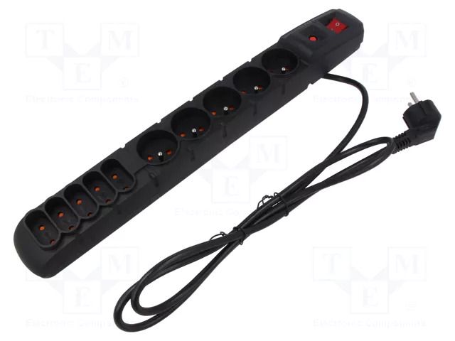 Plug socket strip: protective; Sockets: 10; 230VAC; 10A; black HSK DATA ACAR-S10-1.5B