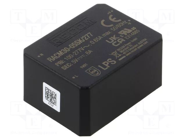 Converter: AC/DC; 30W; 85÷305VAC; 5VDC; Iout: 6000mA; 86%; PCB; 4000V RECOM RACM30-05SK/277