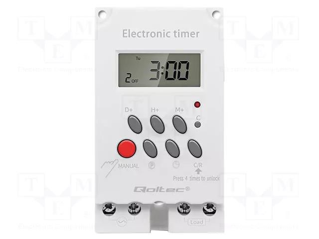 Programmable time switch; for DIN rail mounting; LCD; 50÷60Hz QOLTEC QOLTEC-50629