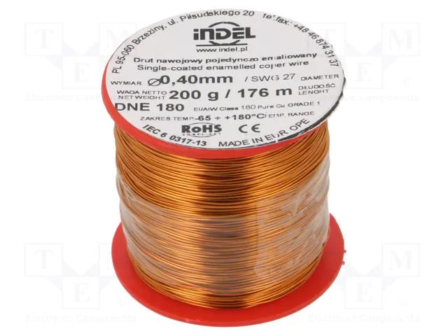 Coil wire; single coated enamelled; 0.4mm; 0.2kg; -65÷180°C INDEL DNE0.40-0.20