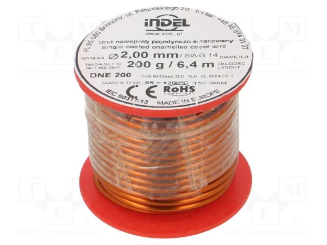 Coil wire; single coated enamelled; 2mm; 0.2kg; -65÷200°C INDEL DNE2.00-0.20