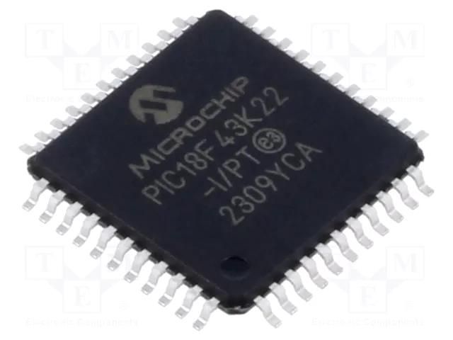 IC: PIC microcontroller; 64MHz; 2.3÷5.5VDC; SMD; TQFP44; PIC18 MICROCHIP TECHNOLOGY PIC18F43K22-I/PT