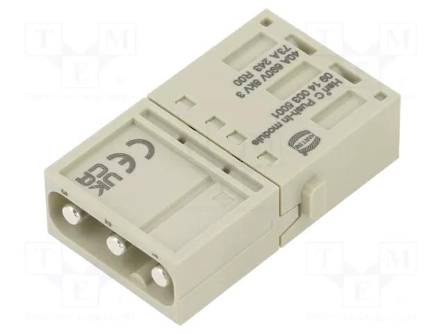 Connector: HDC; module; male; Han-Modular®; PIN: 3; push-in; 40A HARTING 09140035001