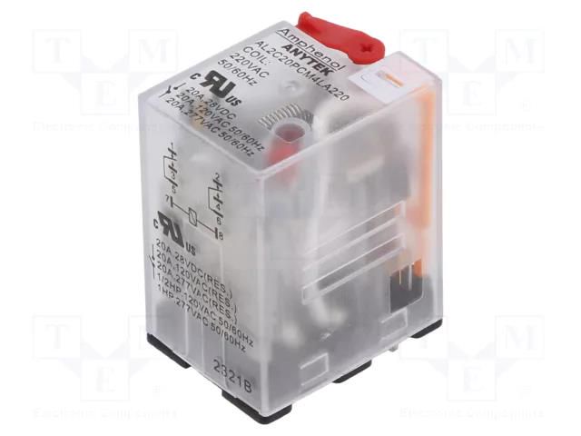 Relay: electromagnetic industrial; DPDT; 220VAC; 20A/277VAC; PCB AMPHENOL ANYTEK AL2C20PCM4LA22000G