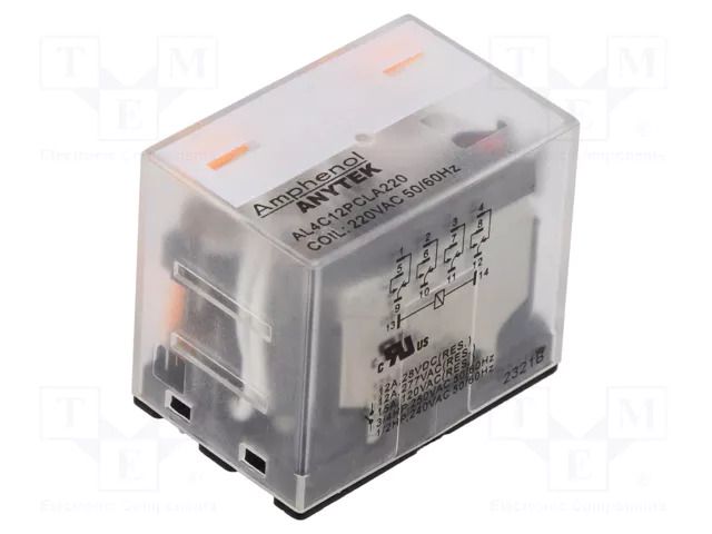 Relay: electromagnetic industrial; 4PDT; 220VAC; 12A/277VAC; PCB AMPHENOL ANYTEK AL4C12PCLA22000G