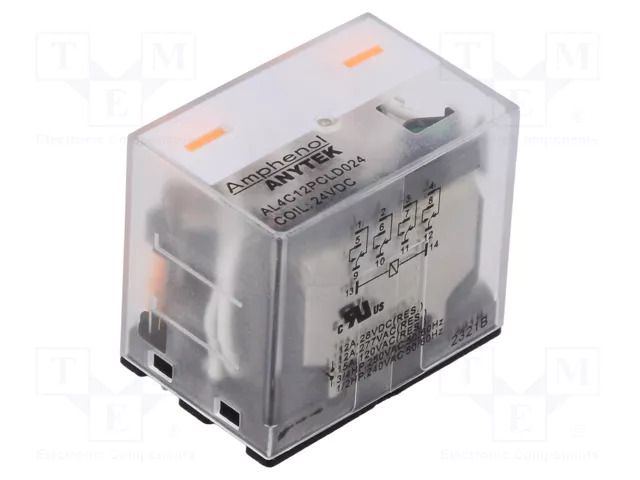 Relay: electromagnetic industrial; 4PDT; 24VDC; 12A/277VAC; PCB AMPHENOL ANYTEK AL4C12PCLD02400G