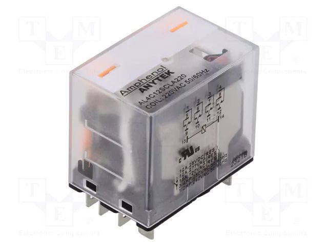 Relay: electromagnetic industrial; 4PDT; 220VAC; 12A/277VAC; AL4C AMPHENOL ANYTEK AL4C12SCLA22000G