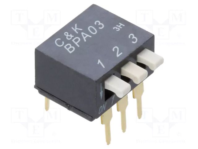 Switch: DIP-SWITCH; Poles number: 3; ON-OFF; 0.025A/24VDC; Pos: 2 C&K BPA03B