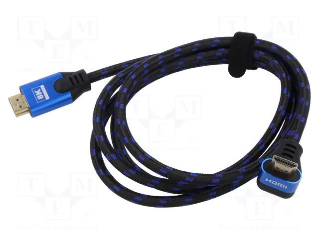 Cable; HDMI plug,HDMI plug 90°; textile; 3m; black-blue; HDMI 2.1 SAVIO SAVKABELCL-148