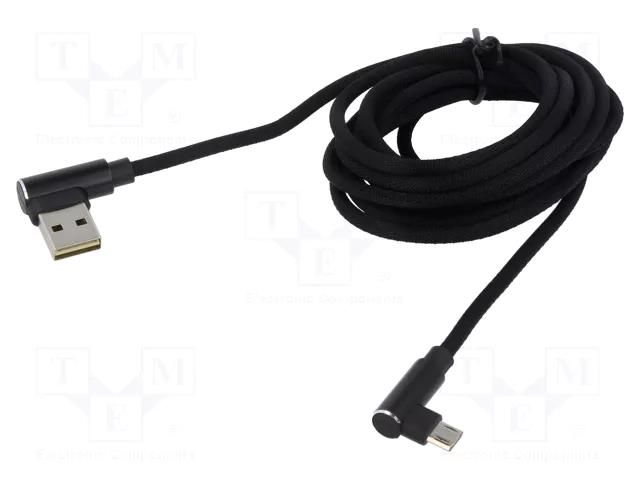Cable; USB 2.0; 2m; black; 480Mbps; textile; Standard: Quick Charge SAVIO SAVKABELCL-162