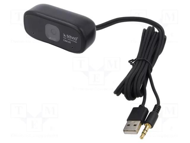 Webcam; black; Jack 3,5mm,USB A; Features: PnP; 1.5m; clip; 59° SAVIO CAK-03