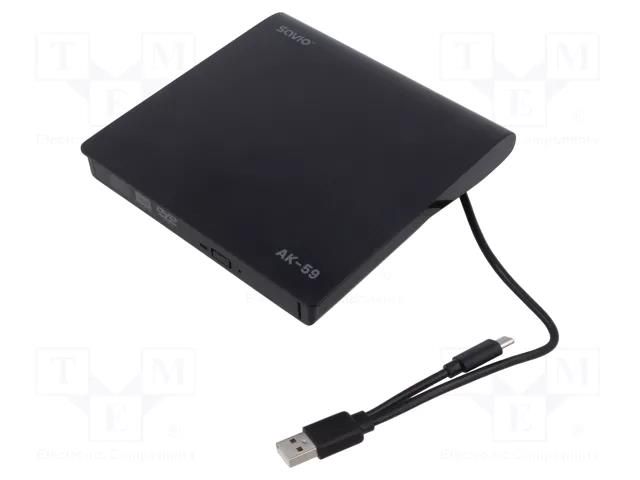 External DVD drive; black; USB A; 147x141x17mm SAVIO SAVAK-59