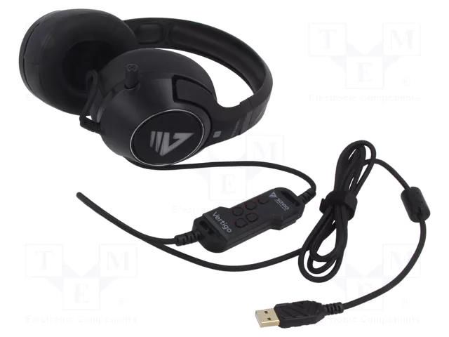 Headphones with microphone; black,red; USB A; 2.4m; 20Hz÷20kHz SAVIO SAVGH-VERTIGO