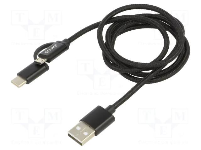 Cable; USB 2.0; USB A plug,USB B micro plug,USB C plug; 1m; 2.1A SAVIO SAVKABELCL-128