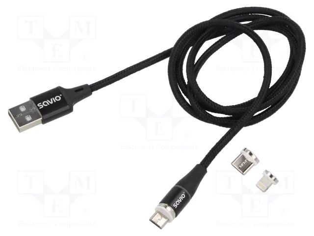 Cable; magnetic,USB 2.0; 1m; black; 480Mbps; textile; 3A SAVIO SAVKABELCL-152