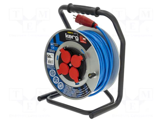 Extension lead; 3x1.5mm2; reel; Sockets: 4; PUR; blue; 50m; 16A KERG KERG-W2371