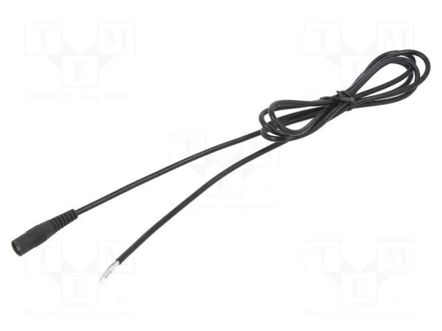 Cable; 1x0.75mm2; wires,DC 5,5/2,1 socket; straight; black; 0.25m WEST POL S21-TT-C075-025BK
