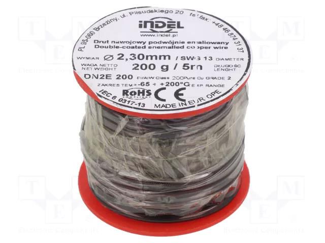 Coil wire; double coated enamelled; 2.3mm; 0.2kg; -65÷200°C INDEL DN2E2.30-0.20
