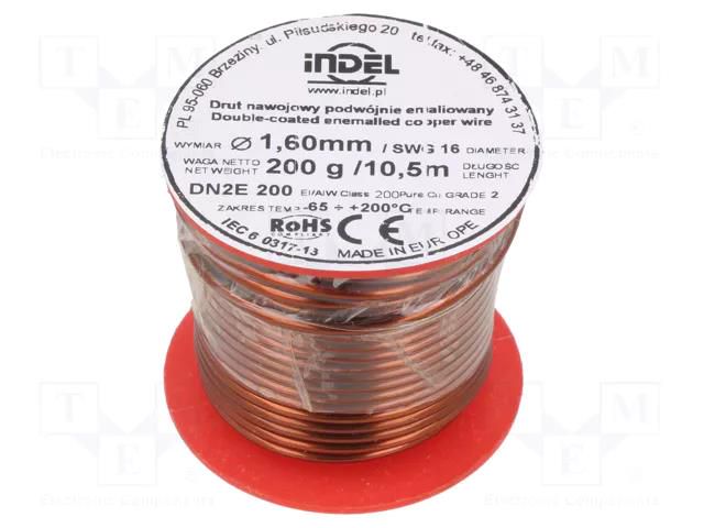 Coil wire; double coated enamelled; 1.6mm; 0.2kg; -65÷200°C INDEL DN2E1.60-0.20