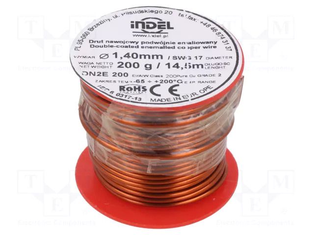 Coil wire; double coated enamelled; 1.4mm; 0.2kg; -65÷200°C INDEL DN2E1.40-0.20