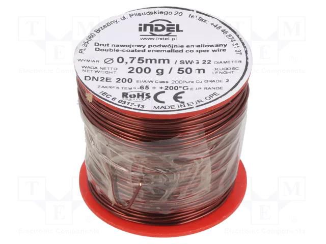 Coil wire; double coated enamelled; 0.75mm; 0.2kg; -65÷200°C INDEL DN2E0.75-0.20