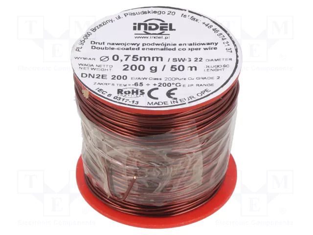 Coil wire; double coated enamelled; 0.75mm; 0.2kg; -65÷200°C INDEL DN2E0.75-0.20