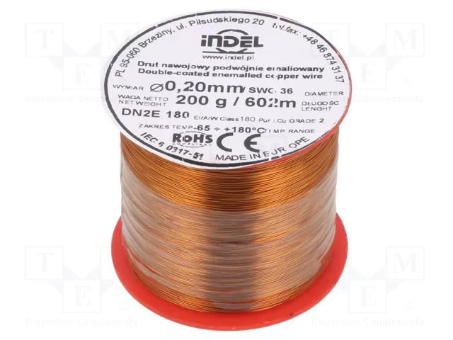 Coil wire; double coated enamelled; 0.2mm; 0.2kg; -65÷180°C INDEL DN2E0.20-0.20