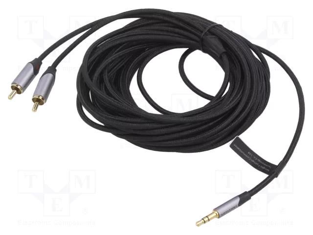 Cable; Jack 3.5mm 3pin plug,RCA plug x2; 10m; black; PVC; textile VENTION BCNBL