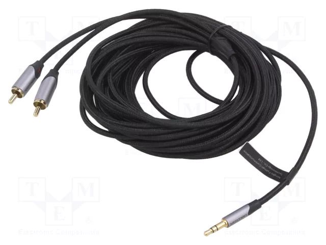 Cable; Jack 3.5mm 3pin plug,RCA plug x2; 10m; black; PVC; textile VENTION BCNBL